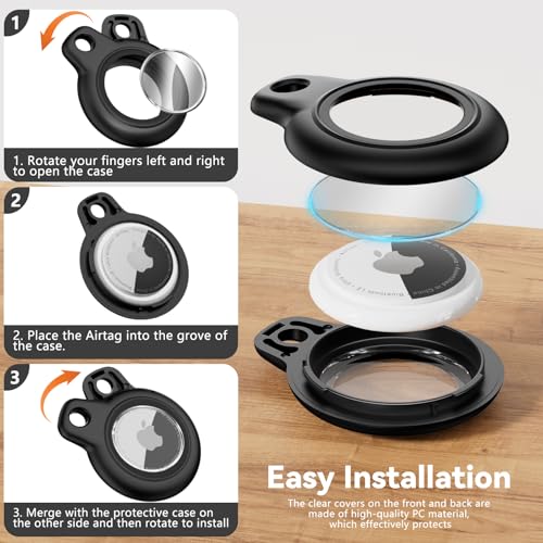 Wasserdicht for Apple Airtag Holder hülle with Lock, Airtag Anhänger Schlüsselanhänger Case with Keychain for Luggage/Bicycles/Pets-(Black) – Bild 4