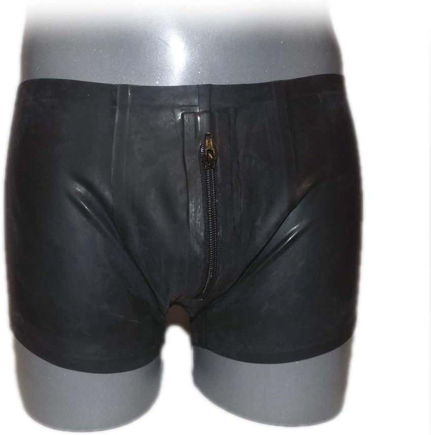 Latex Panties Men Briefs Latex Rubber Shorts Boxers Underwear with Front Zipper and Open Back Latex Shorts for Men
