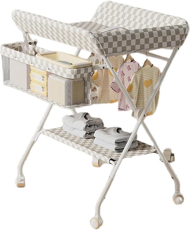 おむつ交換台 新生児用おむつ交換台 授乳用お風呂マッサージ台 多機能ベッド ポータブル 折りたたみ式収納 車輪付きおむつ交換台 腰痛
