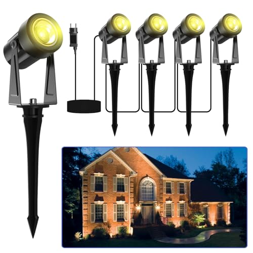 LONIUTO Gartenbeleuchtung mit Strom 14M, 3W*4 Stück Außenbeleuchtung Garten 3000K Warmweiß, 14V Gartenstrahler LED Außen IP65 Wasserdicht für Weg, Rasen, Hof, Terrasse