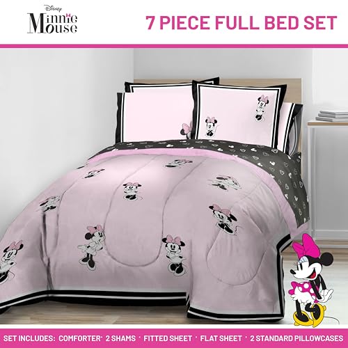 Image of Jay Franco Kids Comforter Set Includes Sheets and Pillow Covers - Soft and Cozy Bed Set for Stylish Room Decor, Official Licensed Bedding, Multi - Minnie Mouse, 7 Piece Full