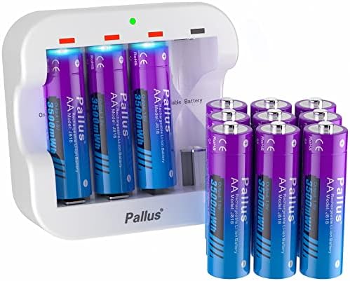 Rechargeable Lithium AA Batteries 8-Pack With Charger, 3600mWh High