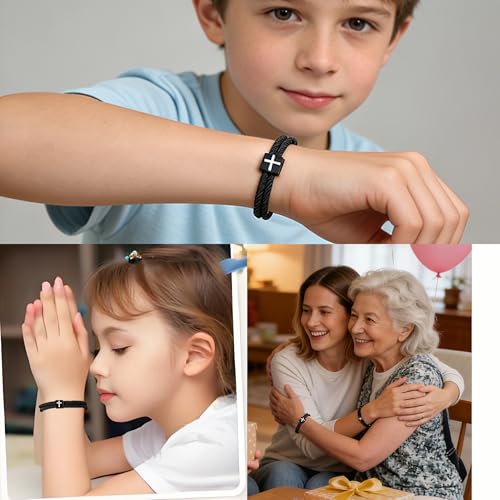 Image of Cross Bracelet Gifts for Baptism First Communion Confirmation, Christian Religious Christening Gift for Boys Men Son Girls Grandson Nephew Godson Teens