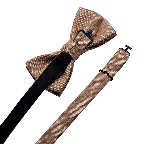DonDon Herren Fliege 12 x 6 cm Baumwolle gebunden und längenverstellbar hellbraun weiß