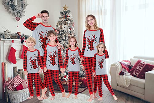 Benaive Matching Family Christmas Pajamas Set Holiday Pjs for Women Men Sleepwear (Grey & Red, DeerHead, 8) - image 6