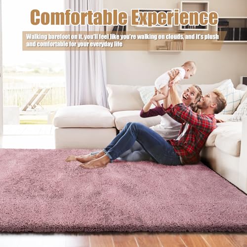 9x12 Fluffy Area Rugs for Living Room,Large Fuzzy Shag Area Rug for Bedroom,Blush Soft Non-Shedding Indoor Plush Carpet for Kids Bedroom Nursery Home Decor