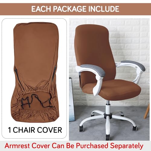 Image of HOKIPO 'SereneSolids' 140 GSM Office Chair Cover for Desk Chair (Mid-Back) - Stretchable Fabric, Washable, Durable & Anti-Slip - Fits Mid-Back Office Chairs, Brown (AR-5221-BRN-M)