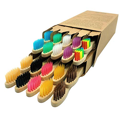 Children's Bamboo Toothbrushes 20 Pack, Kids Toothbrush Colorful Soft Bristles Eco Friendly Biodegradable Wooden Handle, Small Head for Child Size