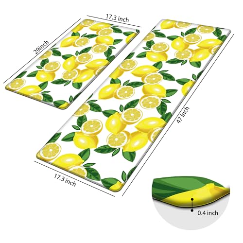 Mayhmyo Kitchen Mats 2Pcs,White Lemon Waterproof Non-Slip Kitchen Mats And Rugs,Cushioned Anti Fatigue Ergonomic Comfort Foam Standing Mat thumb #1