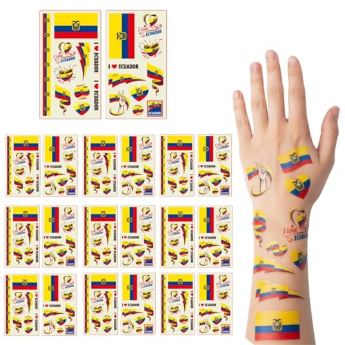 20Pcs World Cup Temporary Football Tattoos, National Flag Tattoo Stickers, Soccer Fans Waterproof Transfer Tattoos for International Sports Events Party Decorations,Ecuador
