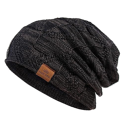 PAGE ONE Mens Winter Slouchy Beanie Warm Fleece...