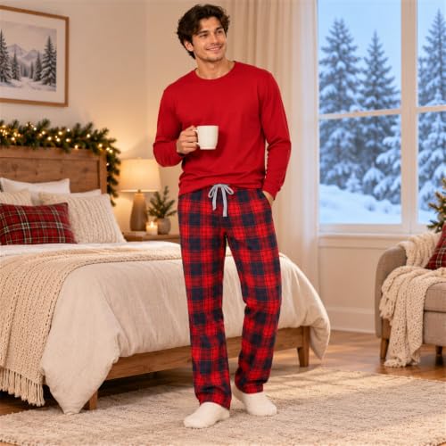 Mens Pajama Pants Matching Couples Christmas Plaid Pj Bottoms Red XL - image 3