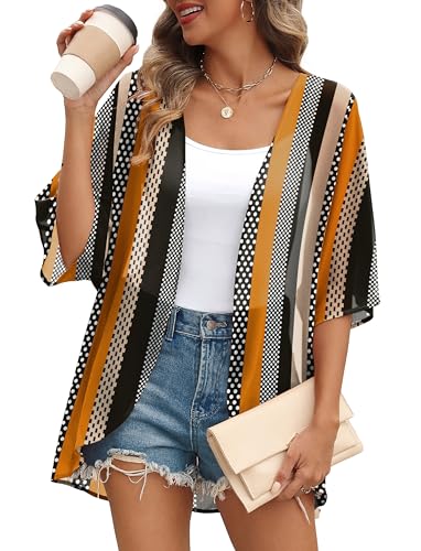 OFEEFAN Beach Cover Ups for Women 3/4 Length Sleeve Womens Tops Summer Cardigan Casual Blouses Loose Fit2