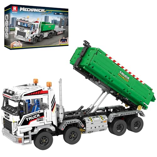 Reobrix Muster Hakenkran Bausteinset 22021, ferngesteuertes LKW-Fahrzeugset für Erwachsene und Jungen, APP- und ferngesteuertes Transport-LKW-Bauspielzeug, DIY-Lerngeschenk für Kinder ab 14+