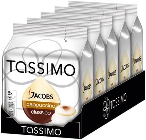 TASSIMO Jacobs Cappuccino Classico Coffee Pods - 5 Packs (40 Drinks)