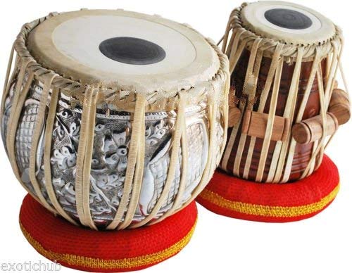 Fasherati Classical Design Brass Bayan 3 kg Tabla and Sheesham Wood Dayan 4 kg Student Tabla Set Red Color