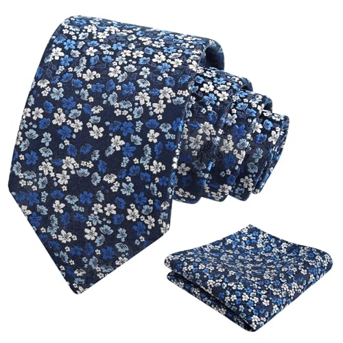 Image of Alizeal Mens 3.15inches Exquisite Floral Tie with Small Flower Printed Pocket Square