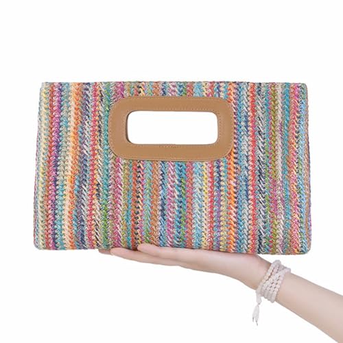 Image of Women Top Handle Handbag Chain Crossbody Bag 2026 Summer Raffia Straw Clutch Beach Vacation Evening Square Purse