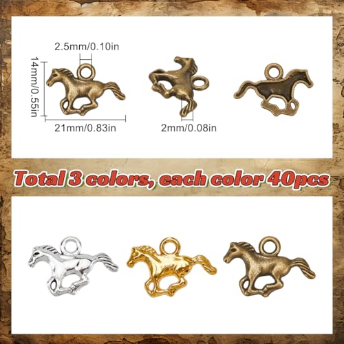 SUNNYCLUE 1 Box 120Pcs Gold Horse Charms Bulk Horses Charms Antique Bronze Tibetan Alloy Metal Silver Western Animal Cowboys Charms for Jewellery Making Charms DIY Crafts Necklace Bracelet Earring - Image 3