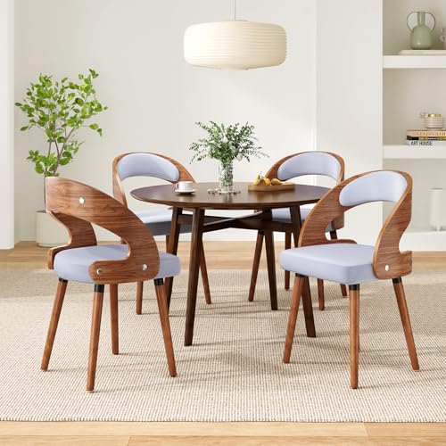 Farini Wood Dining Chairs, Set of 4 Modern Upholstered Dining Chairs with Curved Backrest for Kitchen, Dining Room, Living Room, Khaki