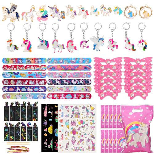 GOTFUN Lot de 72 licornes décoratives pour anniversaire d'enfant, cadeaux licorne pour filles, petits cadeaux de fête pour enfants, porte-clés, bracelets,...