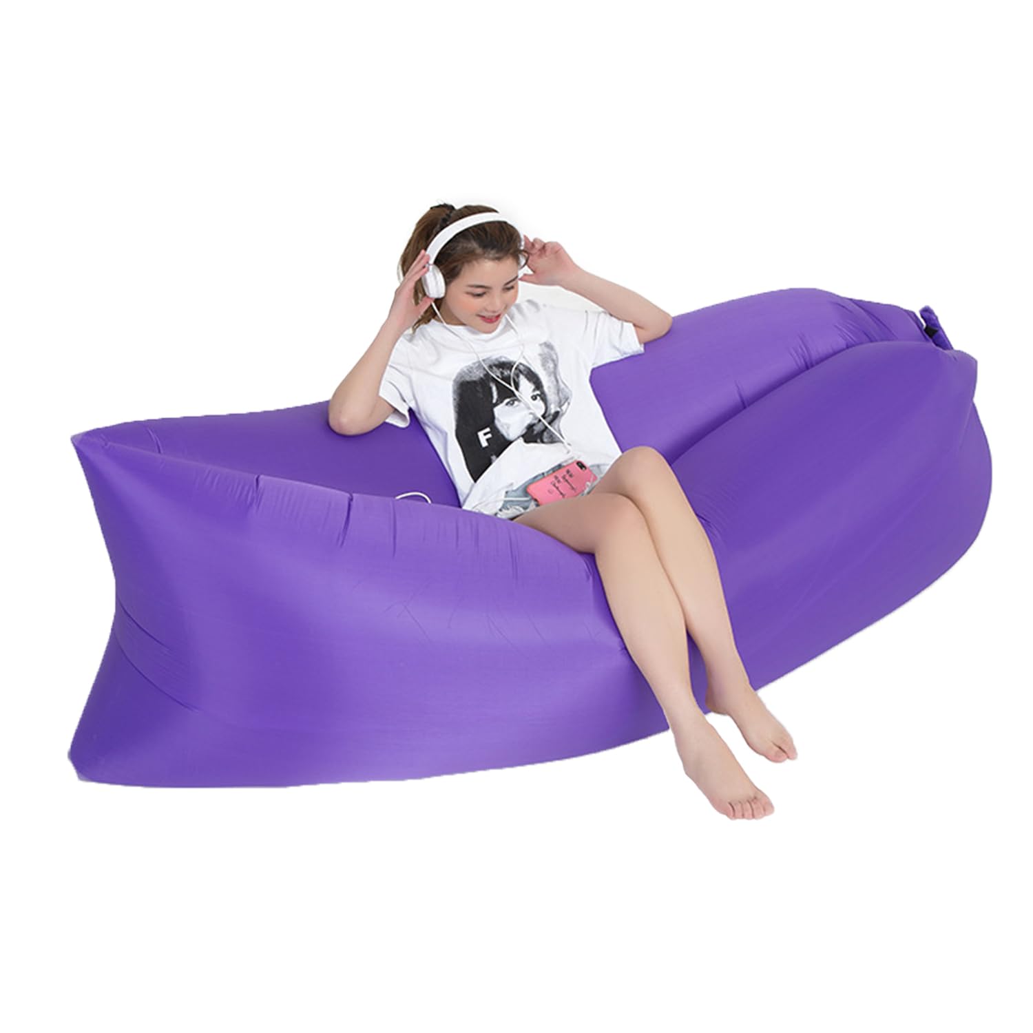 Inflatable Lounger Air Sofa, Lounger Lazy Sofa, Outdoor Camping Chair Waterproof Anti Air Leaking, Portable Lazy Sofas Bring Storage Bag, Inflatable Mattress for Swim,Camping,Beach,Park,Pool (Purple)