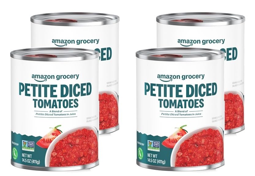 Amazon Grocery, Petite Diced Tomatoes, 14.5 Oz, Pack of 4 (Previously Amazon Fresh, Packaging May Vary)