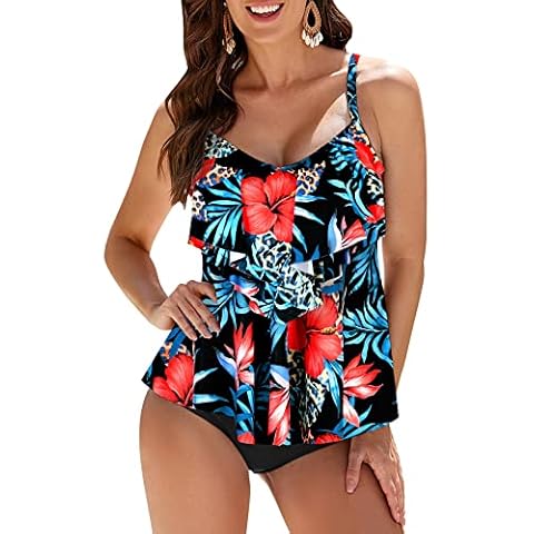 WIN.MAX Women's Ruffled Flounce Tankini Set Cover