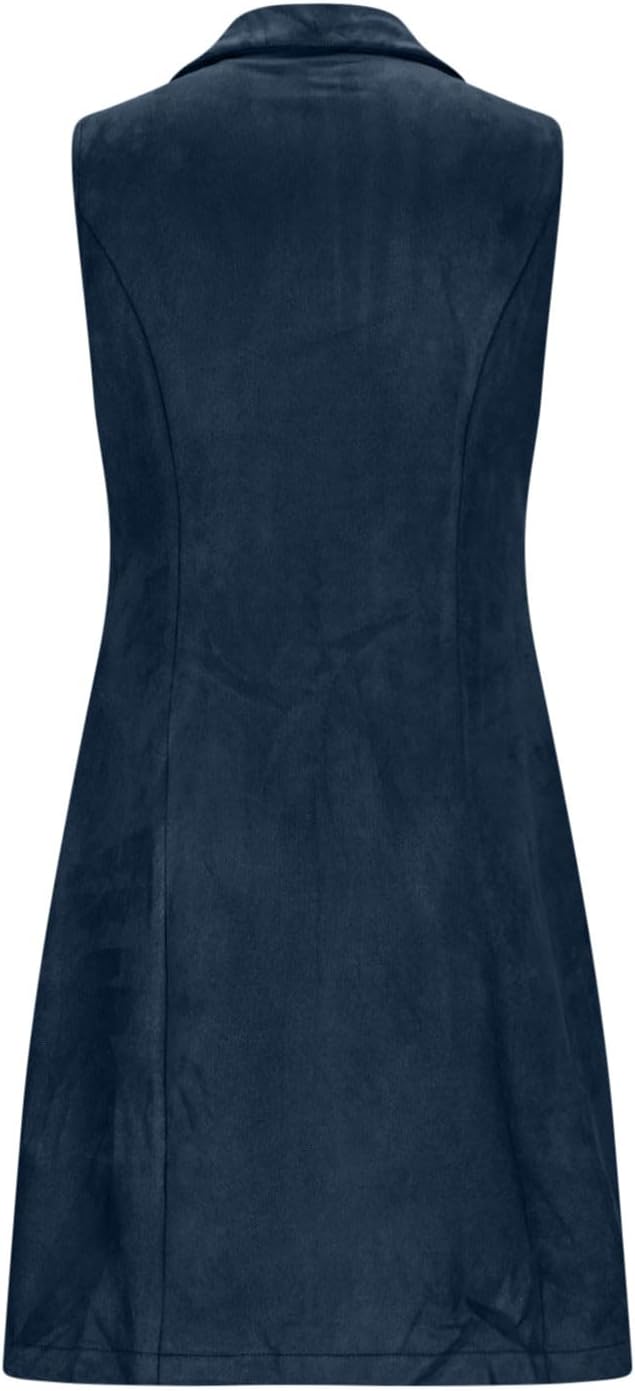 HGps8w Mid-Long Suede Vest for Women Double Breasted Elegant Sleeveless Blazer Suit Jackets Lapel Waistcoat Outerwear