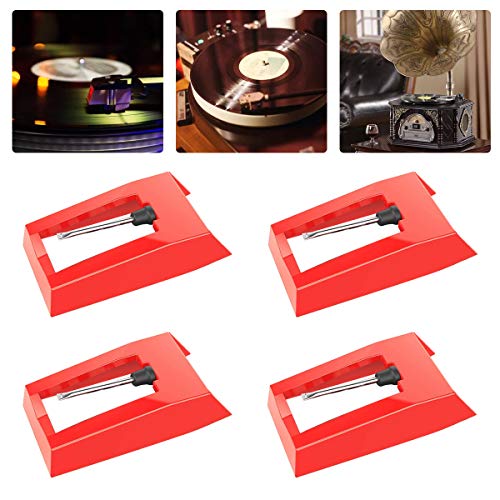 Ledeak 4 Pieces Record Player Needle, Portable Turntable Diamond Replacement Stylus Cartridge Needles for Crosley Phonograph Vinyl Record Player?Red?