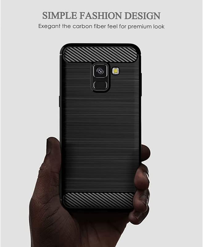 Image of NPRC Hybrid Ultra Slim Protective Case TPU Non-Slip Carbon Fiber Texture Shockproof Case Cover for Samsung Galaxy A8 2018 - Black