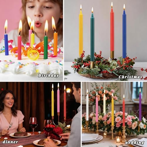 24 bunte Kerzenleuchterkerzen 16 cm - Kleine Glockenkerzen für Chanukka, Weihnachten, Vigilien, Wicca-Altar, Rituale, Hochzeiten & Party-Deko