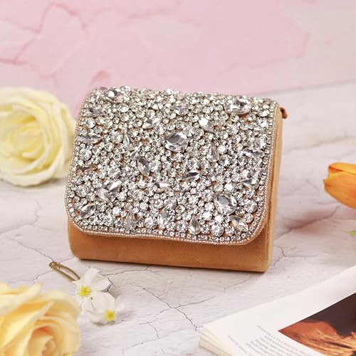 Image of THE TAN CLAN Kavya Beige Flap Over Bag Clutch Purses Luxury Evening Handbags with Handle