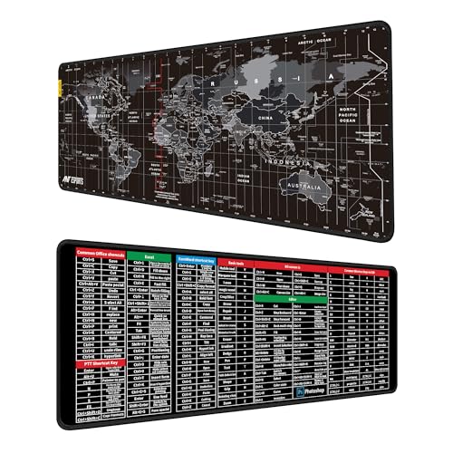 Image of Ant Esports Dual Sided Atlas and Excel Shortcuts Mousepad Gaming Extended Mousemat for Mouse Keyboard Stitched Edges Waterproof Non-Slip Base Mousepads for Office Home Shop Gaming Extra Large Black
