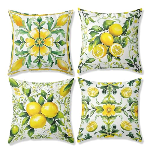 Shimmerz 4 pièces Housses de Coussin Citron d'été, 45 cm * 45 cm Housses de Coussin Jaune Citron Frais d'été, adaptées pour canapé séjour canapé...