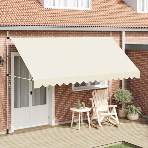HOMELEN Toldo retráctil manual de 400 cm, color blanco crema, para balcón, sin agujeros, con manivela, toldo de aluminio, resistente a los rayos UV, altura ajustable e impermeable, protección solar