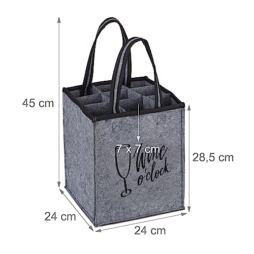 Relaxdays Bottle Carrier, 9 Glasses, Wine, Beer, Collect, Empty Drinks, HxWxD 45x24x24 cm, Felt Tote, Grey, 45 x 24 x 24 cm - Image 4