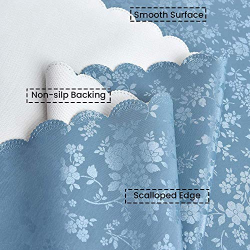 Image of Romanstile Waterproof Vinyl Tablecloth Round, 60 x 60 Inch, Rose Blue | Flannel Backing Wipeable Table Cloth, Heavy Duty Plastic PU Table Cover for Kitchen Dining, Indoor & Outdoor Use