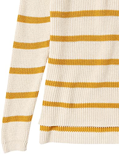 Goodthreads Women's Cotton Shaker Stitch Crewneck Sweater, Oatmeal/Gold, Stripe, Medium #TOP4