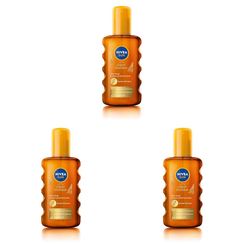 NIVEA SUN Karoten Özlü Yoğun Bronzlaştırıcı Güneş Yağ Sprey 200ml, E Vitamini,Doğal Bronzluk (3 paketi)