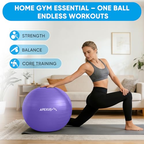 Image of APEXUP Yoga Ball, 660 lbs Anti-Burst Exercise Ball with Pump, 5 Sizes