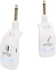 Miwayer Sistema de guitarra sem fio de 2,4 GHz, bateria de lítio recarregável, transmissor de áudio sem fio, receptor para guitarra elétrica baixo violino teclado instrumentos (HB-40 branco)