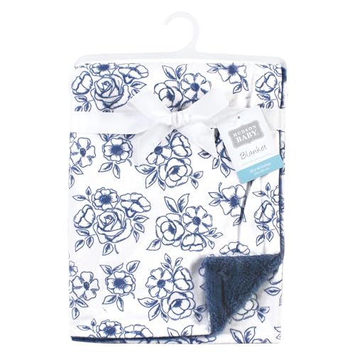 Image of Hudson Baby Unisex Baby Plush Blanket with Furry Binding and Back, Blue Toile, One Size