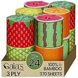 Gaias Premium and Soft FruiTP Organic Bamboo Toilet Paper | 12 Mega Rolls, 3 Ply, 370 Sheets | FSC Certified, PFAS & BPA Free, Eco-Friendly, Sustainable Tissue - Plastic Free, Septic Safe, Vegan
