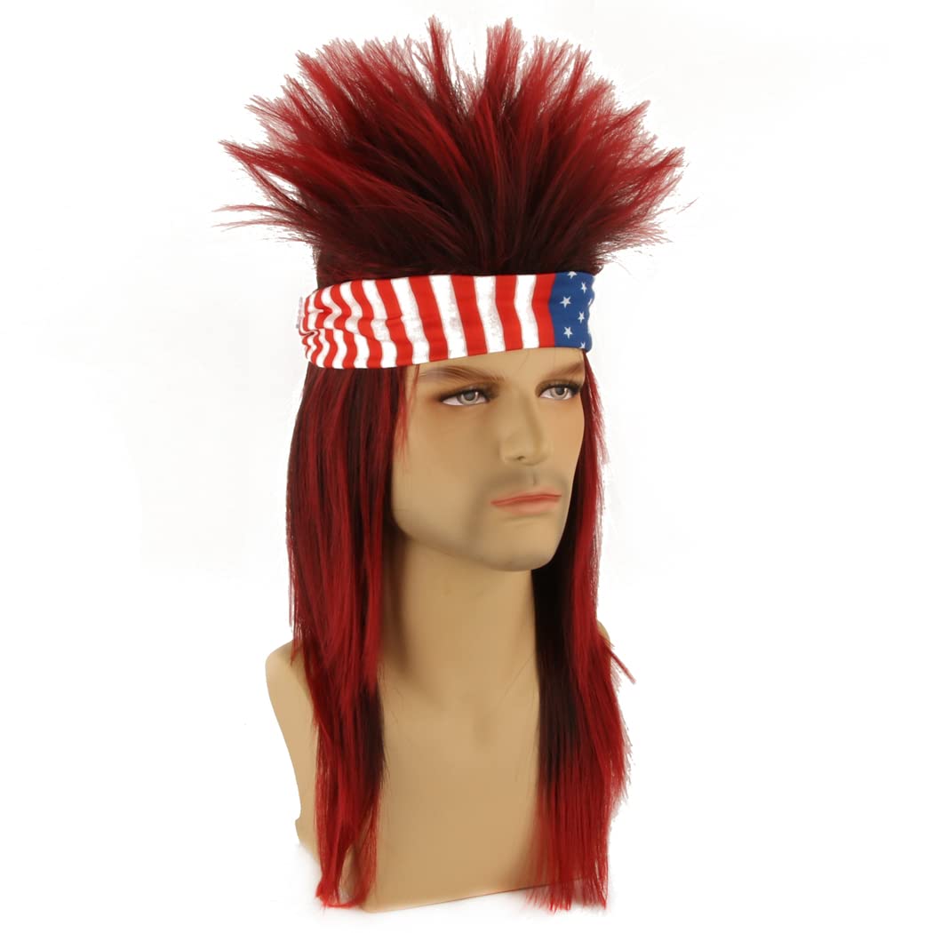 ATAYOU Red Mullet Wig with Headband, 80s Long Red Straight