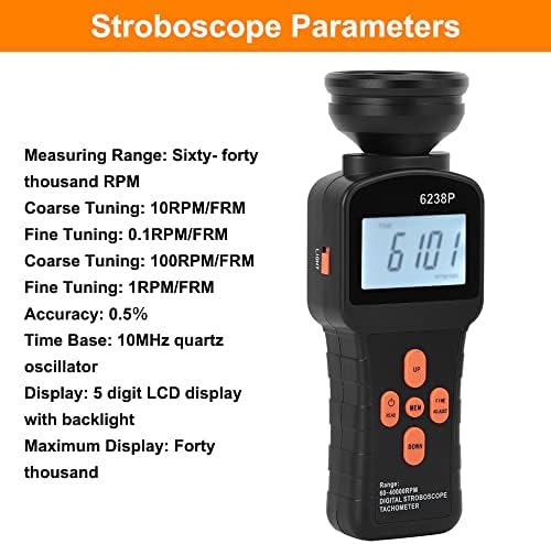 6238P Large LCD Stroboscope Handheld Digital Flash Tachometer Revolution Meter with Large LCD Backlight Display Screen