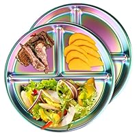 YYTECH 2 Stück Edelstahl Kinderteller, 23cm Portionskontrollteller mit 3 Fächern, Edelstahl Unterteilte Teller Kinder, Bariatrischer Teller, Camping Metallteller für Abendessen Snacks Partys (Farbe)