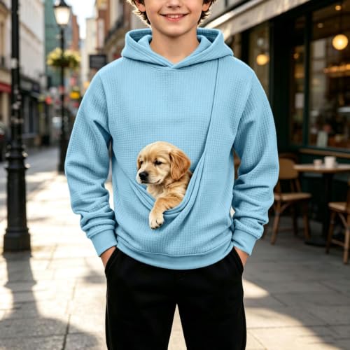 Boys Pet Pouch Hoodie Fleece Warm Sweatshirt Cute Cat Dog Carrier Pullover - image 2