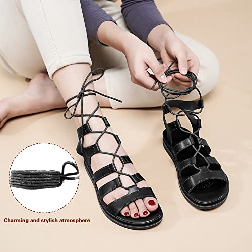 HARENCE Sandals for Women Summer Flats: Comfortable Cross Strap Gladiator Flat Shoes Casual Dressy Non Slip Beach Sandals4