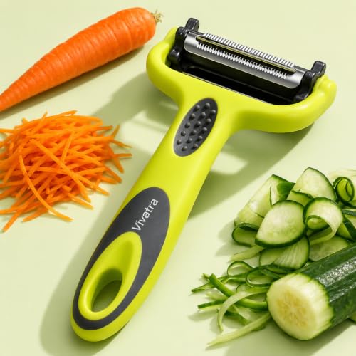 Image of 3-in-1 Stainless Steel Vegetable & Fruit Peeler | Straight, Serrated, and Julienne Blades | Sharp Multipurpose Peeler for Kitchen, Salad, Garnishing & Professional Use